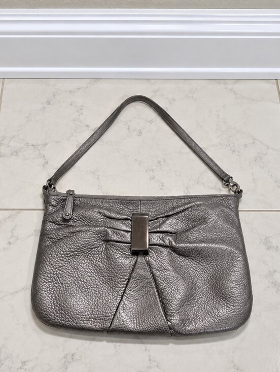 Audrey Brooke Handbags - AUDREY BROOKE Metallic Gray Pebbled  Leather Shoulder Bag.